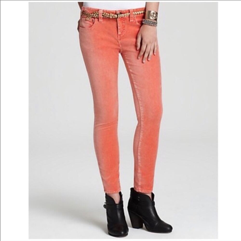 Free People peach orange skinny velvet jeans size 25
